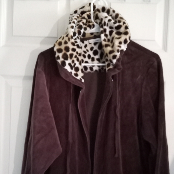 Ms Lee Vintage Animal Leopard Print Velour Tracksuit Hoodie Jacket - Size: 2X - Picture 2 of 5